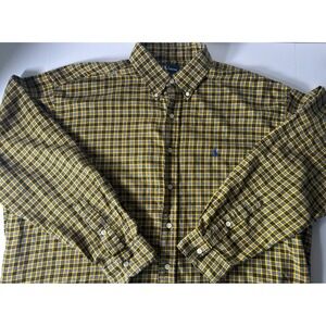 Ralph‎ Lauren Shirt Mens XL Yellow Blue Button Down Plaid Blair Flannel Light